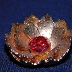 Vintage French Costume Brooch with Orange Crystal