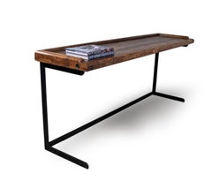 Vintage French Counter Top on Ebony Patina Steel Base Console Table
