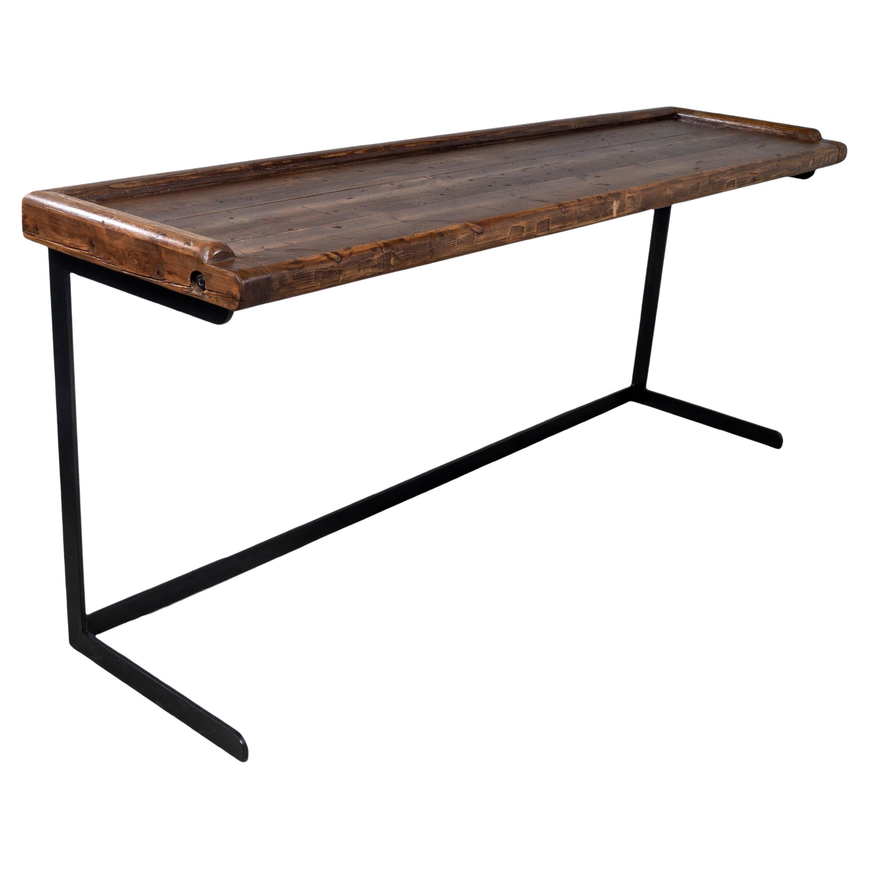 Vintage French Counter Top on Ebony Patina Steel Base Console Table