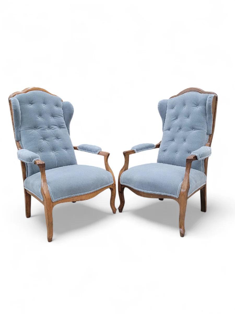 Fauteuils de style Biedermeier à dossier touffeté nouvellement tapissés en mohair 