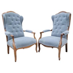 Vintage French Country Biedermeier Style Armchairs Newly Upholstered, Pair