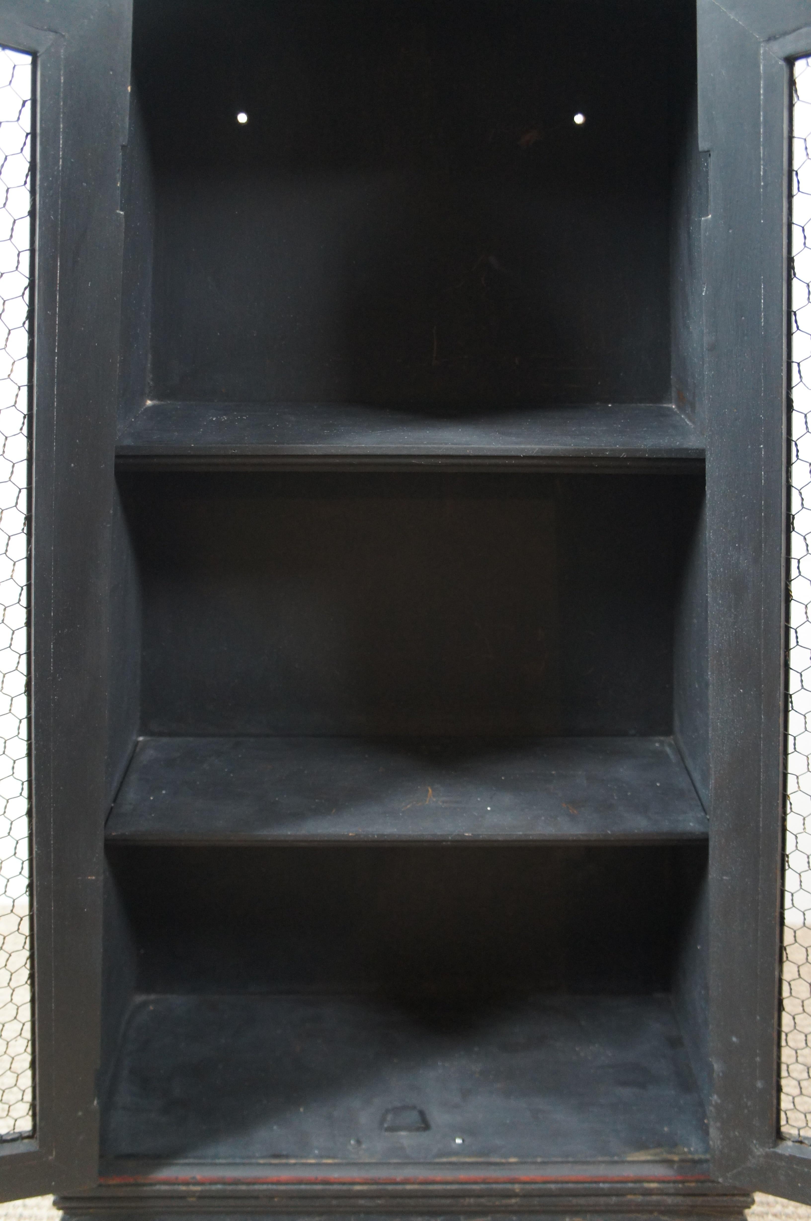 Vintage French Country Black Painted Hanging Wall Shelf Curio Display Cabinet  5