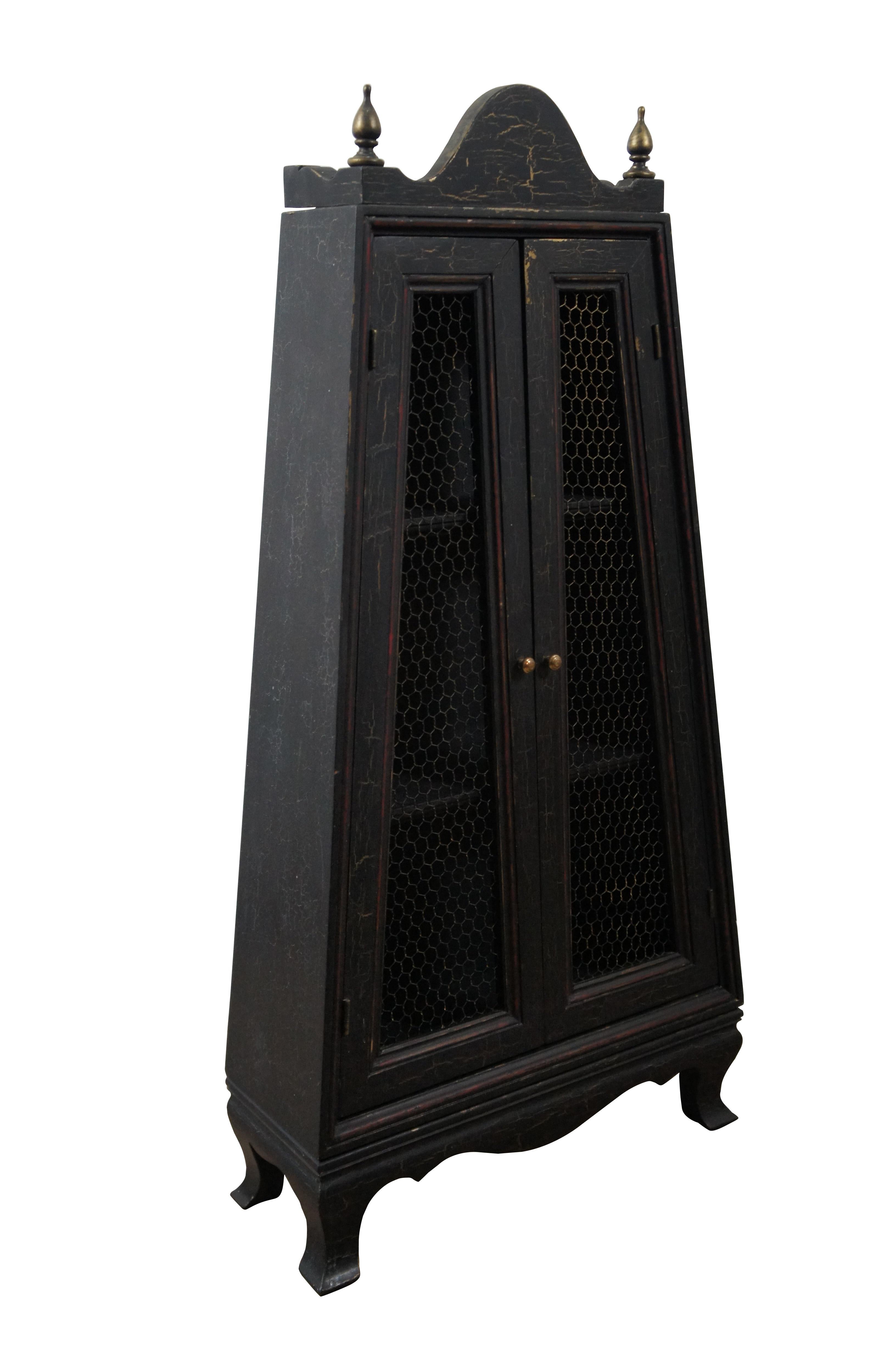 French Provincial Vintage French Country Black Painted Hanging Wall Shelf Curio Display Cabinet 