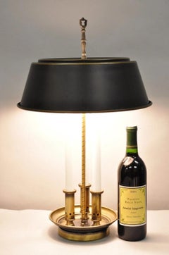 Vintage French Country Brass Candlestick Tole Metal Shade Bouilotte Desk Lamp