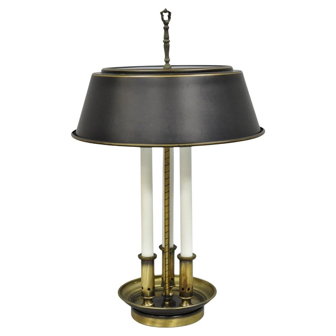 Vintage French Country Brass Candlestick Tole Metal Shade Bouilotte Desk Lamp