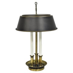 Vintage French Country Brass Candlestick Tole Metal Shade Bouilotte Desk Lamp