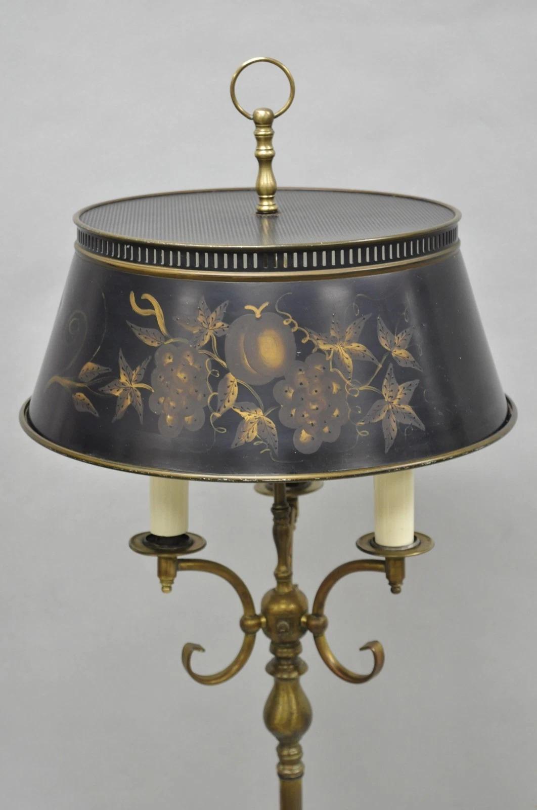 Vintage Französisch Land Messing Lesen Stehleuchte mit Tole Metall Schatten (Sonstiges) im Angebot