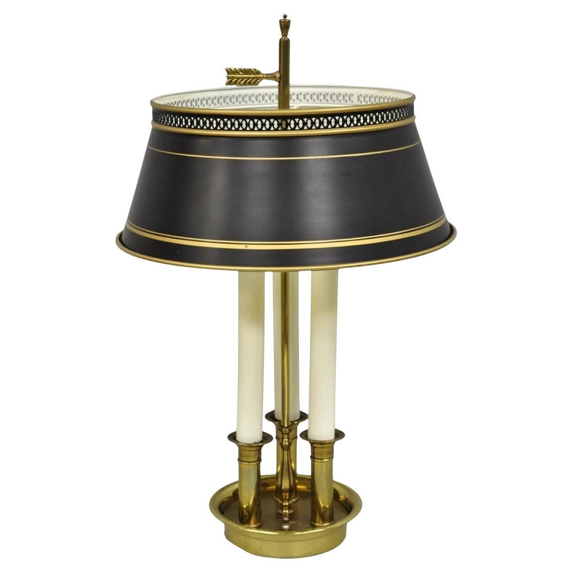 Lámpara de sobremesa Bouillotte con pantalla metálica de latón de estilo campestre francés vintage