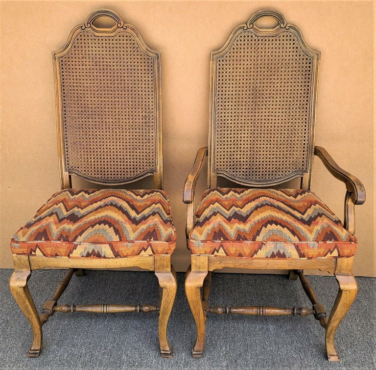 Vintage French Country Caned Back Dining Chairs - Set of 6 In Good Condition For Sale In Lake Worth, FL