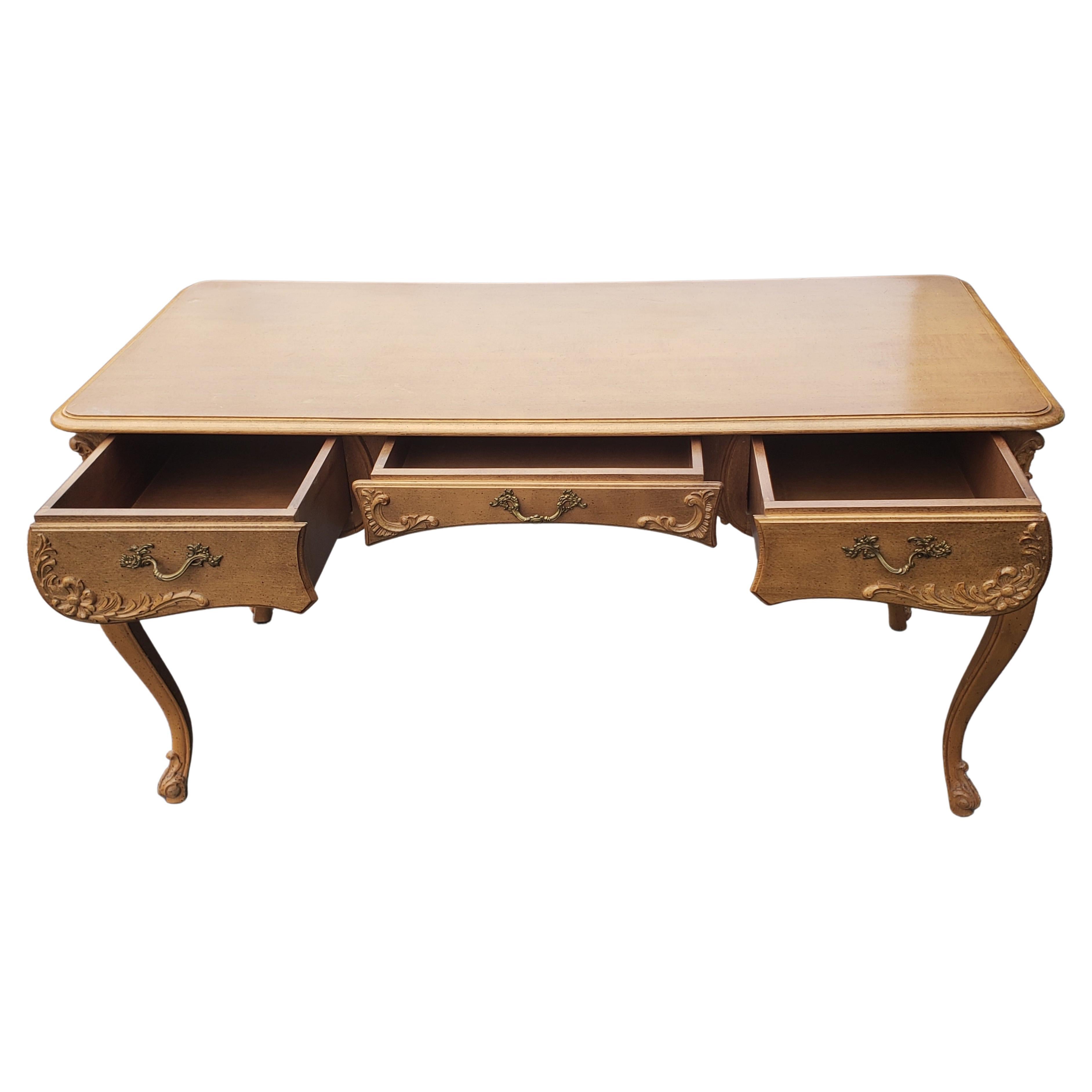 American Vintage French Country Carved Maple Writing Desk, circa 1950s
