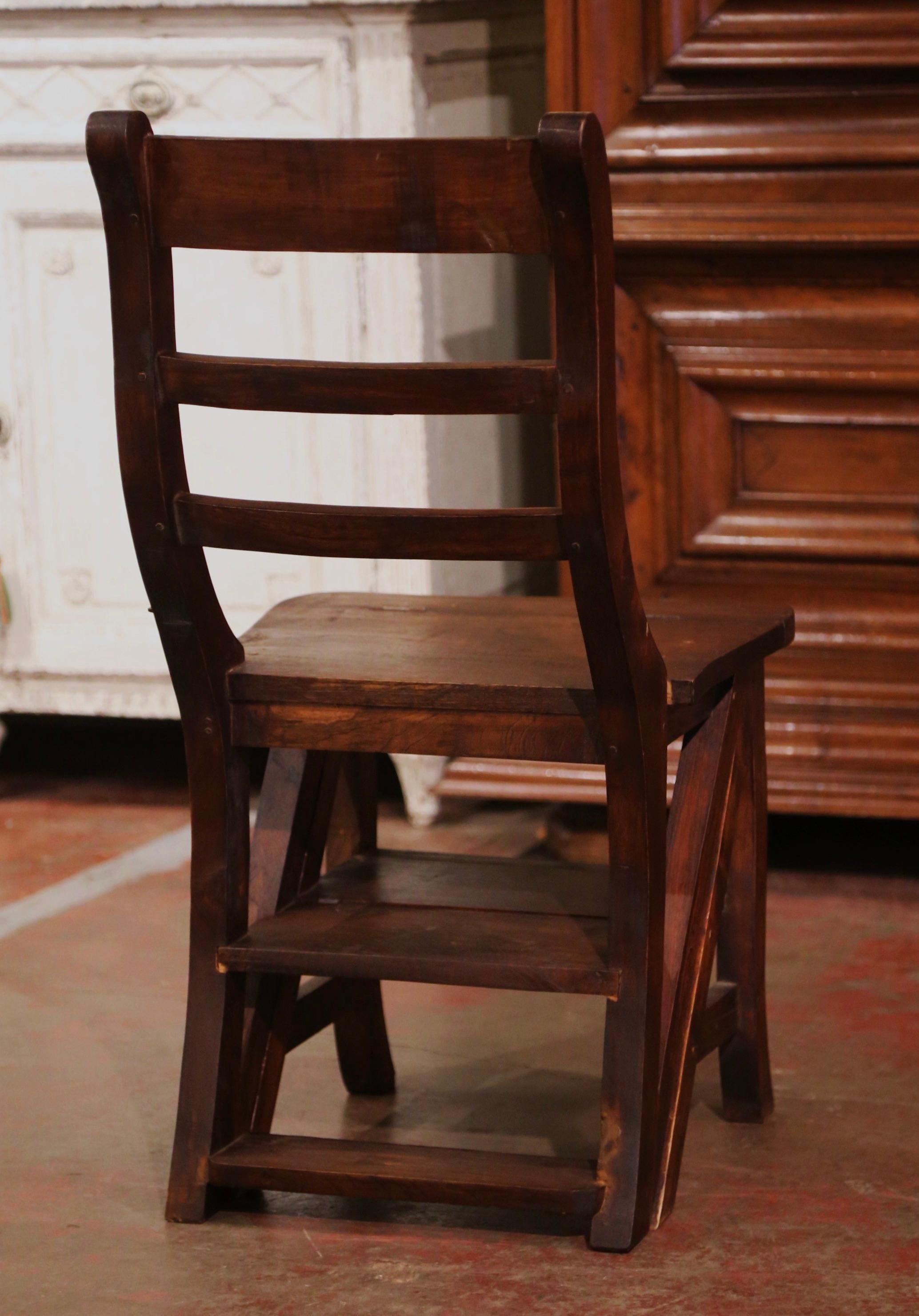 Vintage French Country Carved Oak Metamorphic Folding Chair Step Ladder 1