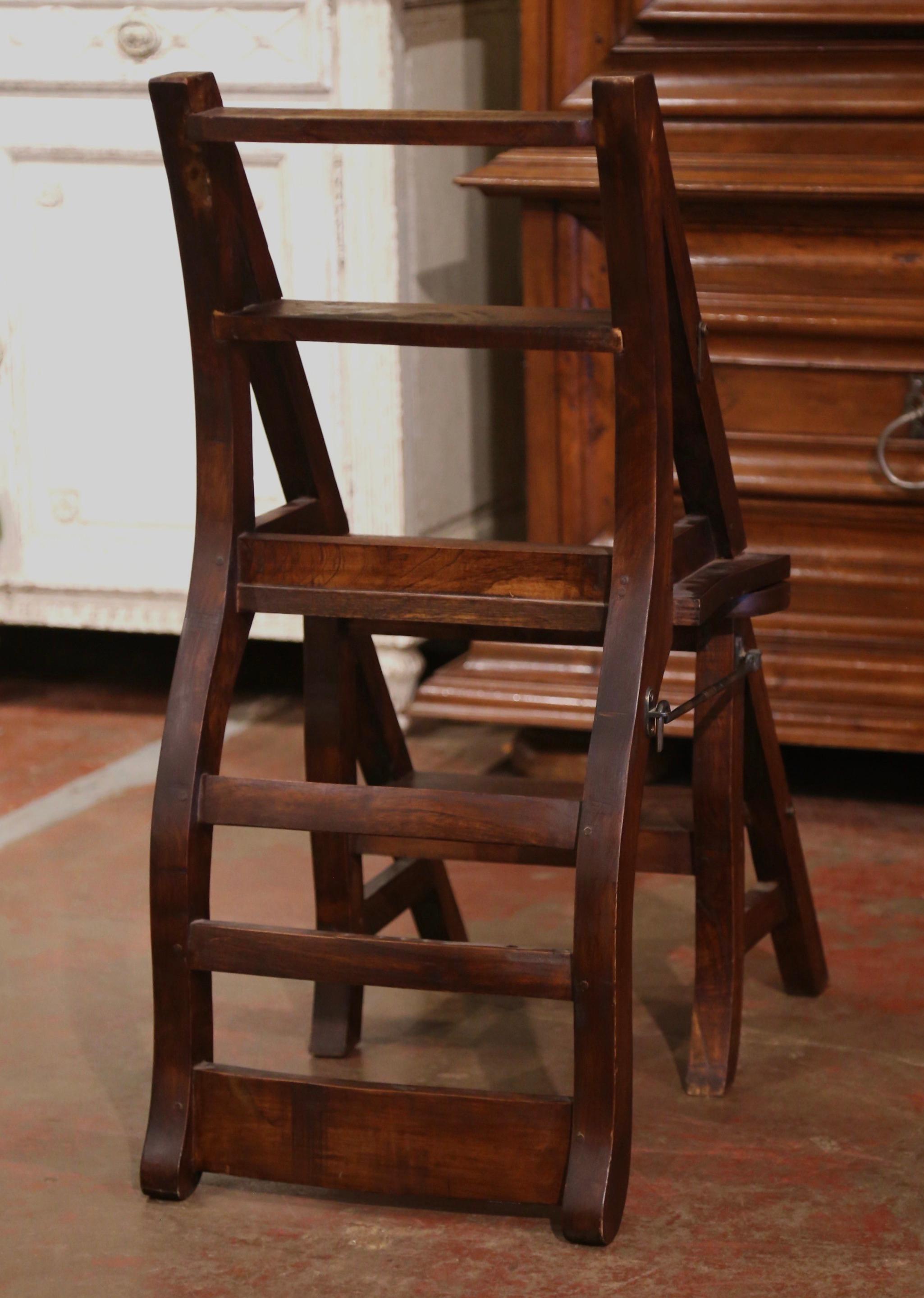 Vintage French Country Carved Oak Metamorphic Folding Chair Step Ladder 2