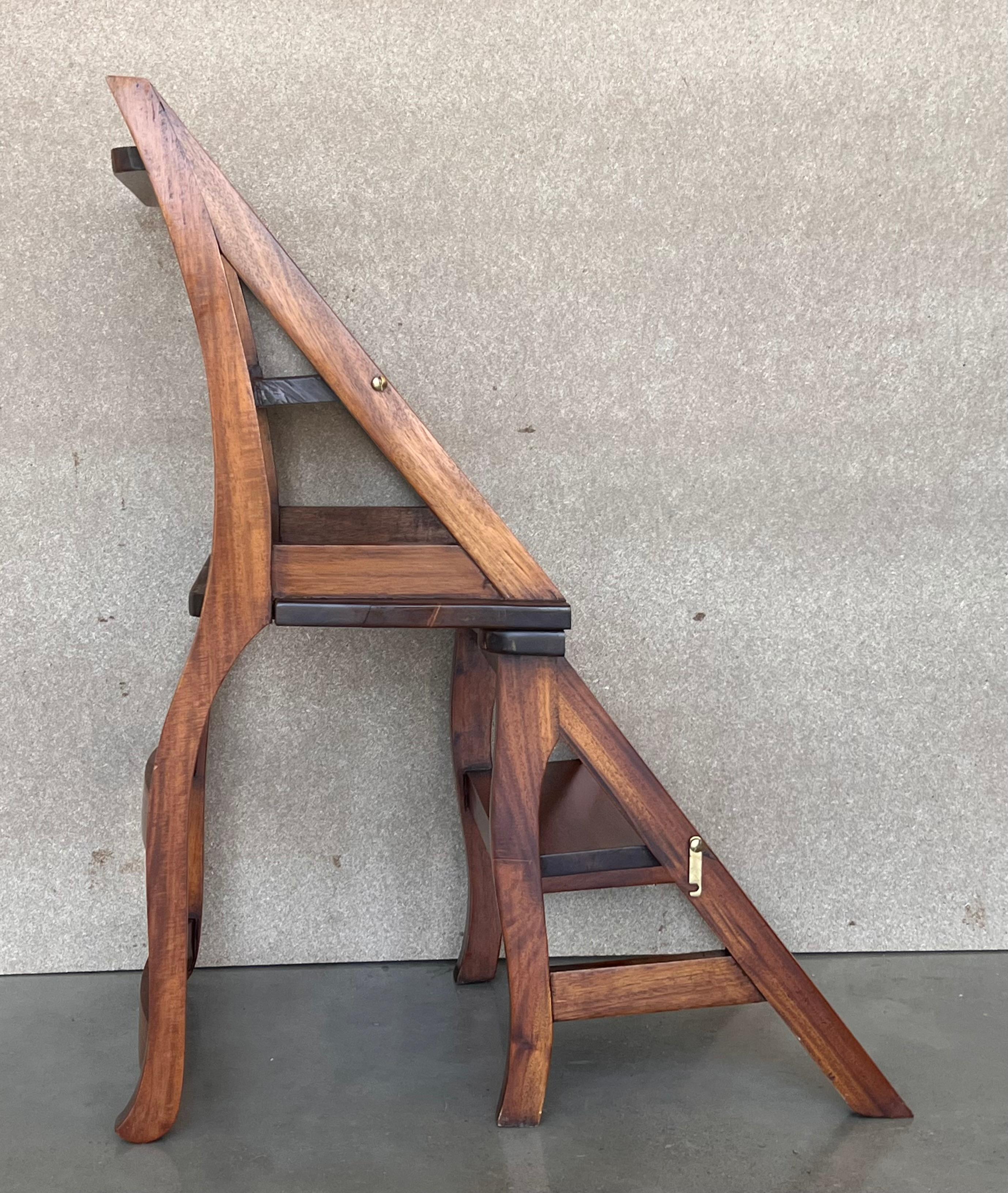 Vintage French Country Carved Oak Metamorphic Folding Chair Step Ladder 3