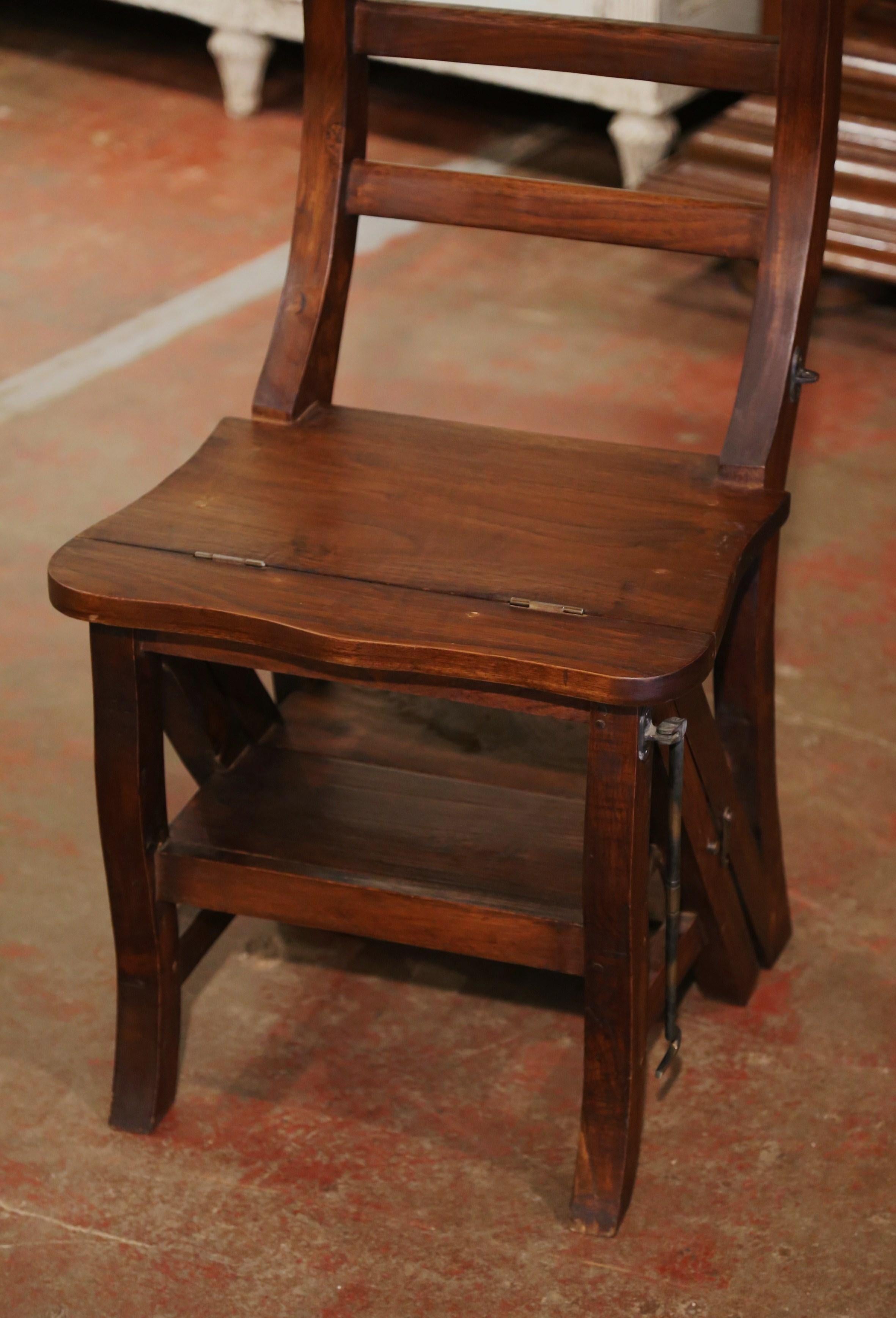 Hand-Carved Vintage French Country Carved Oak Metamorphic Folding Chair Step Ladder