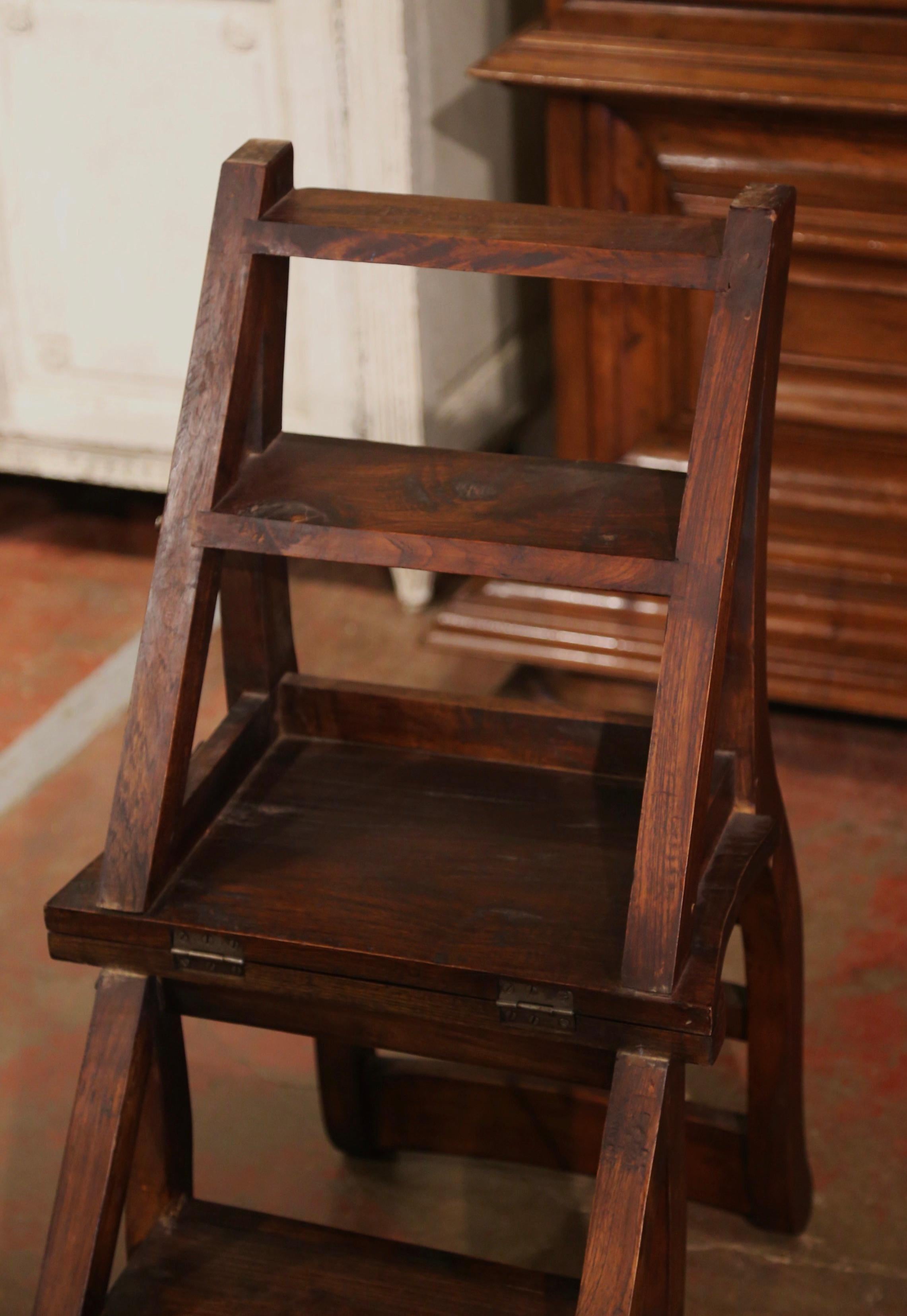 Cherry Vintage French Country Carved Oak Metamorphic Folding Chair Step Ladder