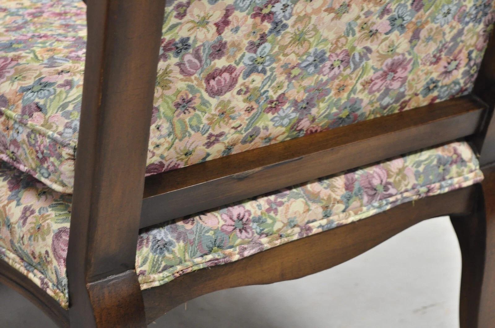 Vintage French Country Carved Walnut Provincial Wingback Lounge Arm Chair For Sale 2
