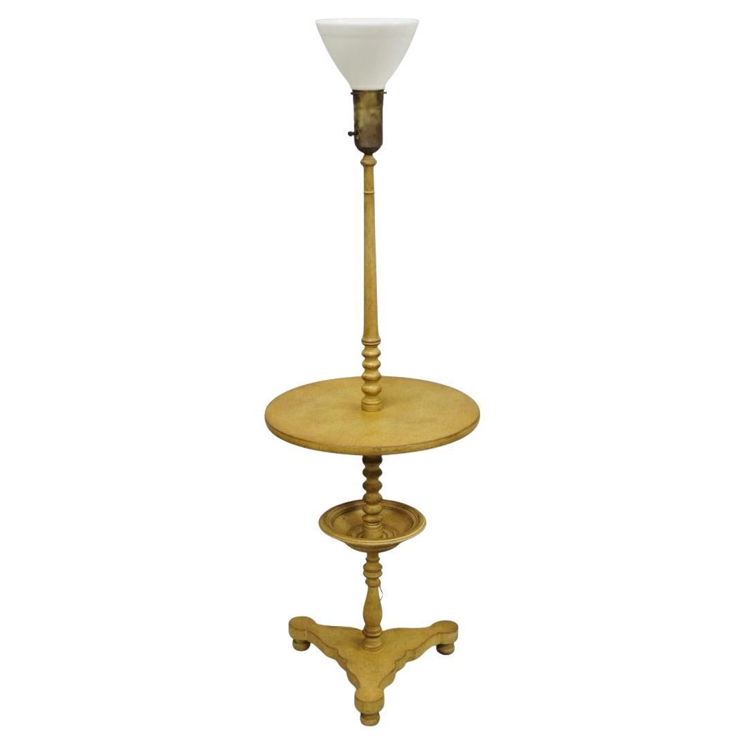 Lámpara de pie de pedestal de mesa de té de madera tallada de estilo rústico francés vintage