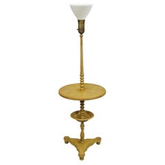 Vintage French Country Carved Wood Candlestick Tea Table Pedestal Floor Lamp