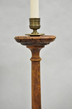 Vintage French Country Carved Wood Distressed Candlestick Floor Lamp by Chapman