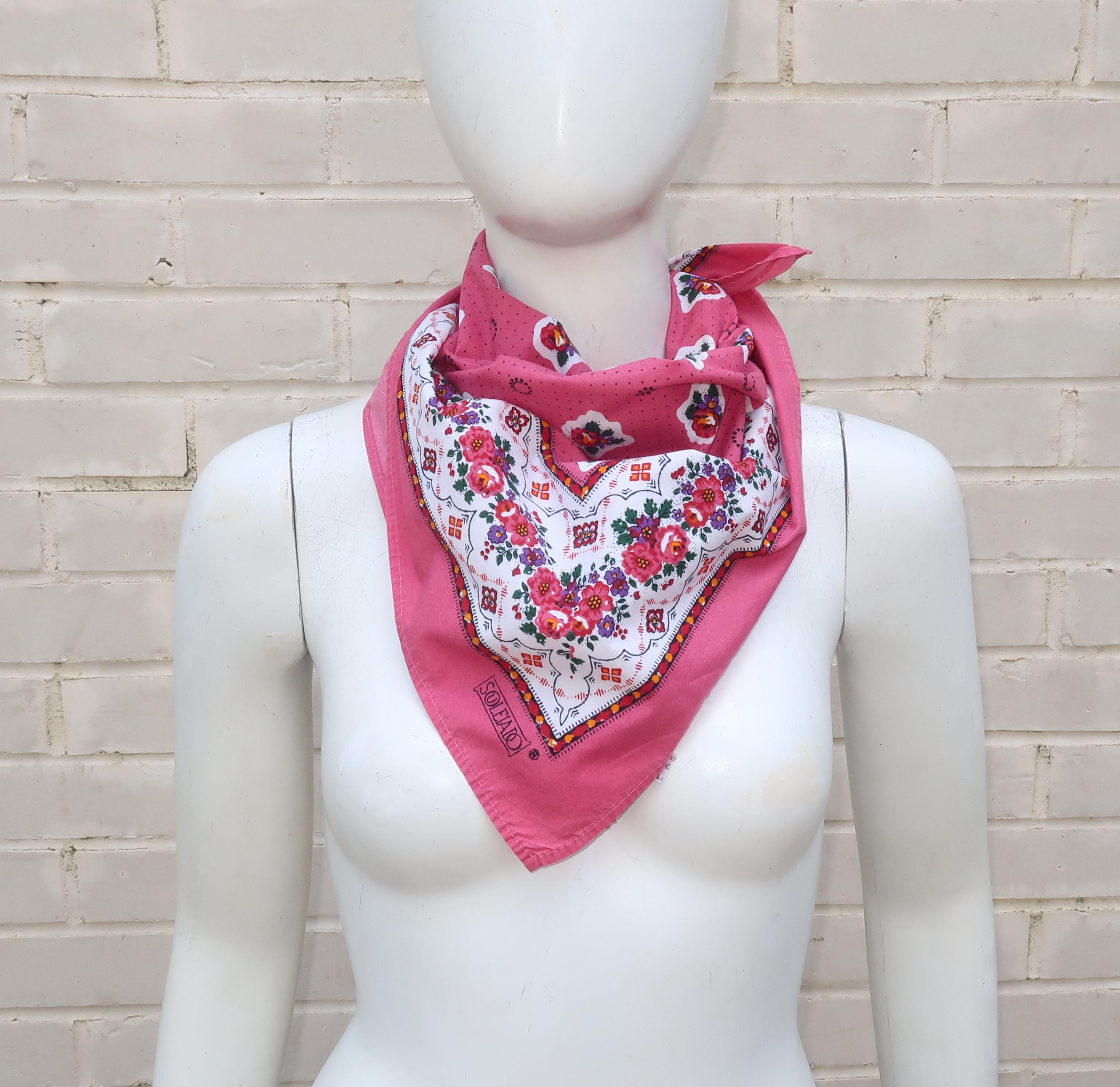 Vintage French Country Charles Demery Floral Cotton Souleiado Scarf 1