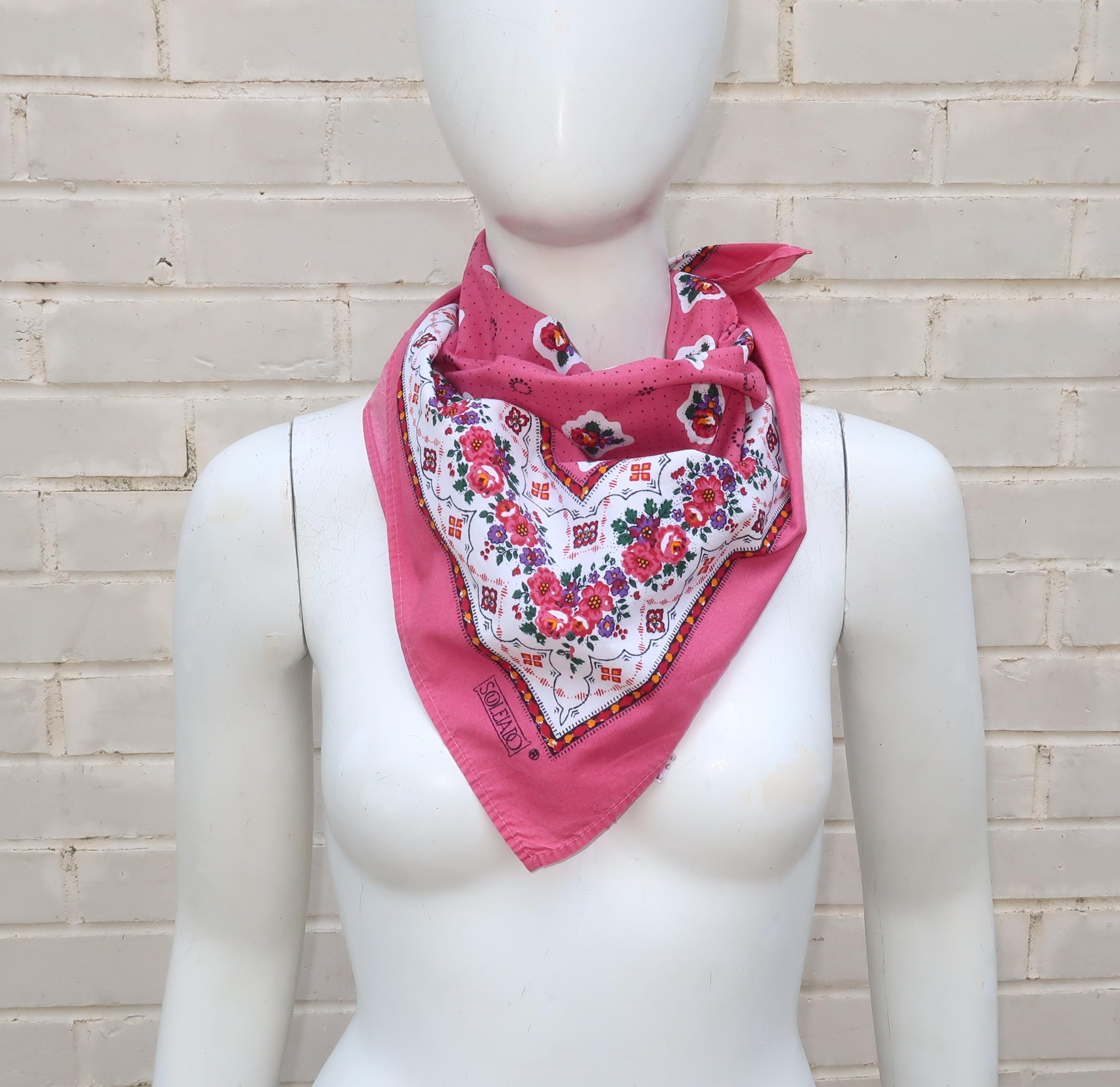 Women's or Men's Vintage French Country Charles Demery Floral Cotton Souleiado Scarf