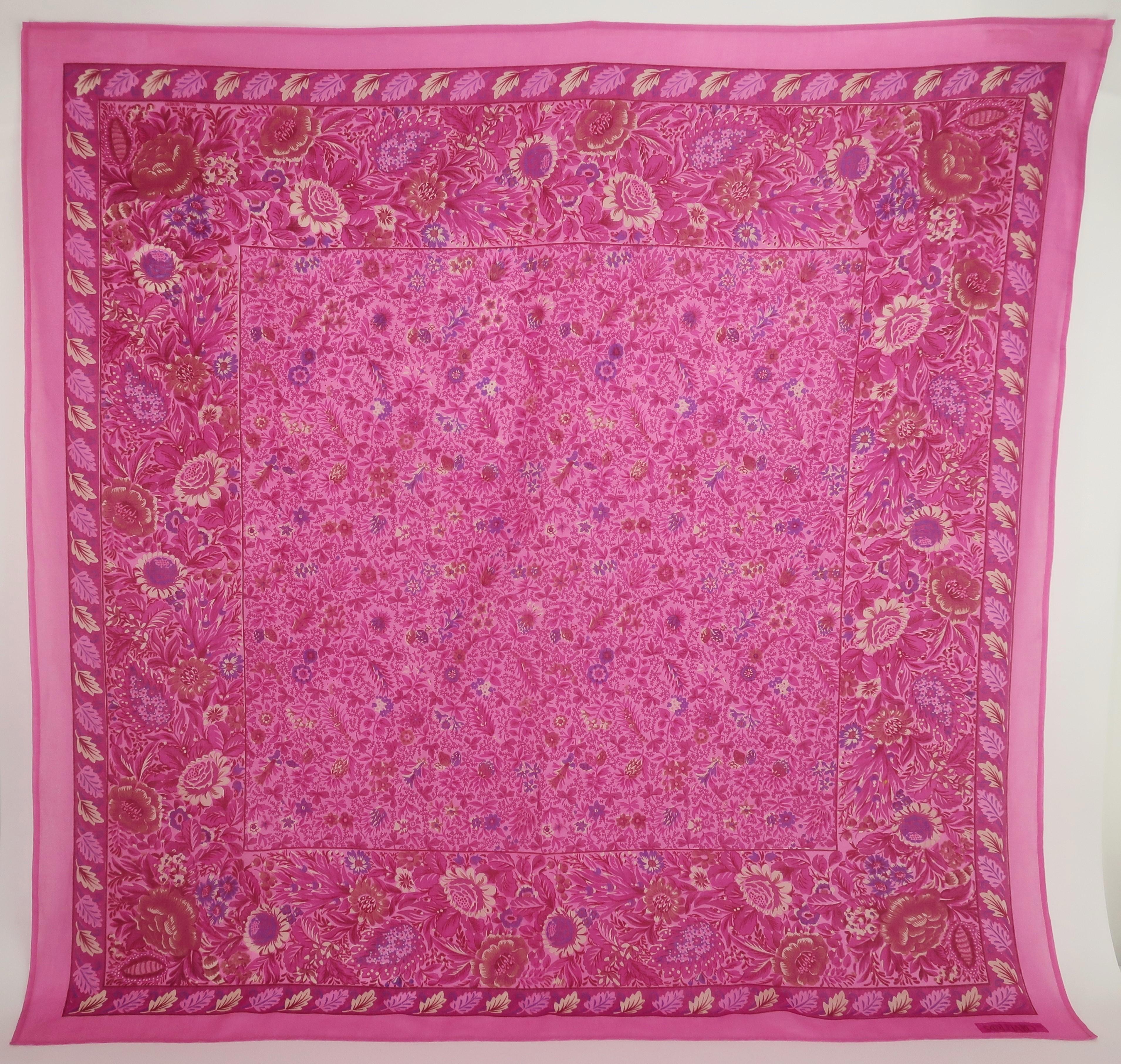Pink Vintage French Country Charles Demery Large Floral Cotton Souleiado Scarf