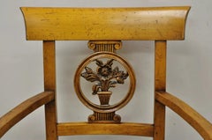 Vintage French Country Cherry Wood Italian Distressed Rush Seat Dining Arm Chair