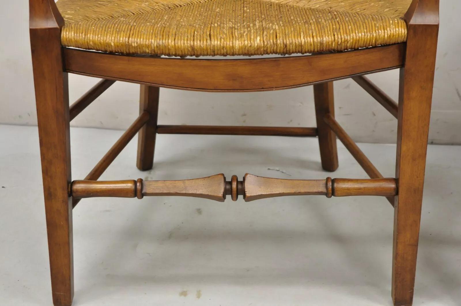 Vintage French Country Cherry Wood Italian Rush Seat Dining Arm Chair - a Pair For Sale 5