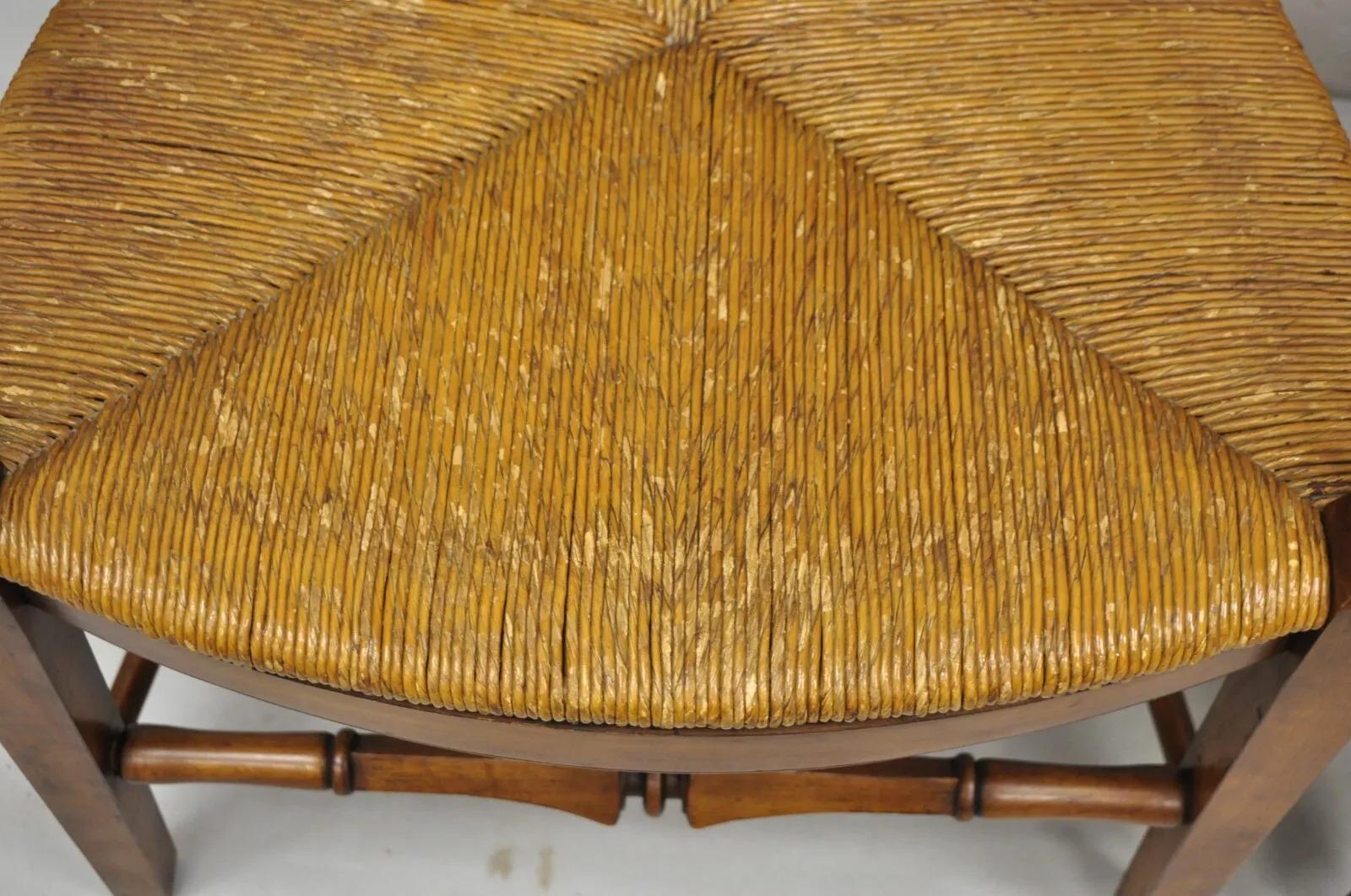 Vintage French Country Cherry Wood Italian Rush Seat Dining Arm Chair - a Pair In Good Condition For Sale In Philadelphia, PA