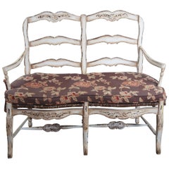 Retro French Country Chic 2 Seater Ladderback Settee Rush Seat & Cushion
