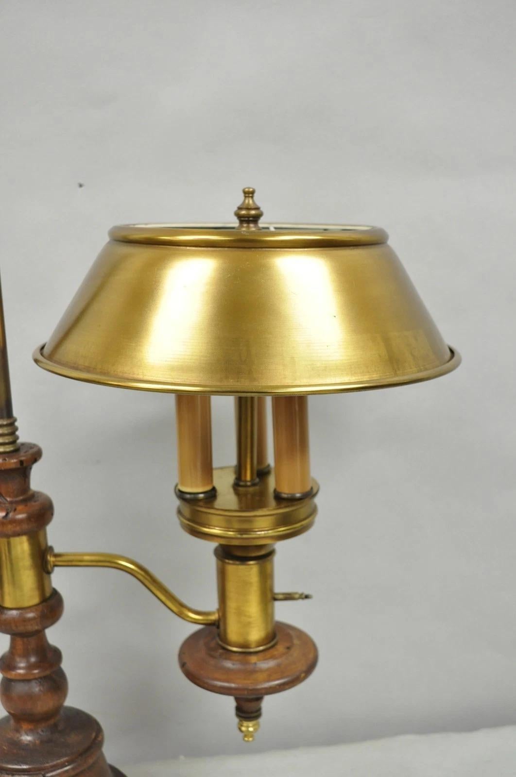 Vintage Französisch Land Distressed Holz Messing Student Schreibtischlampe w / Metall-Schatten (Sonstiges) im Angebot