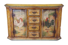 Vintage French Country Farmhouse Hand Painted Rooster Credenza Sideboard Console