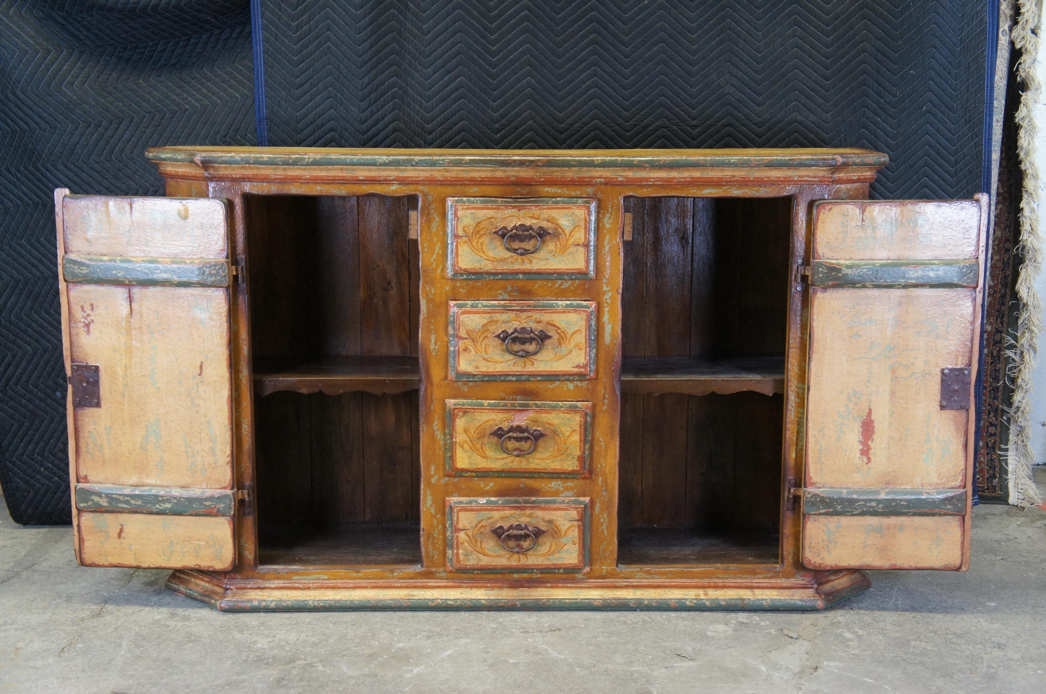 Vintage French Country Farmhouse Hand Painted Rooster Credenza Sideboard Console In Good Condition For Sale In Dayton, OH