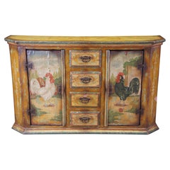Retro French Country Farmhouse Hand Painted Rooster Credenza Sideboard Console