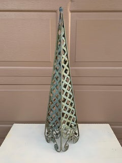 Vintage French Country Green Iron Garden Obelisk Trellis