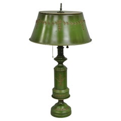 Vintage French Country Green Tole Metal Tall Lantern Table Lamp with Shade