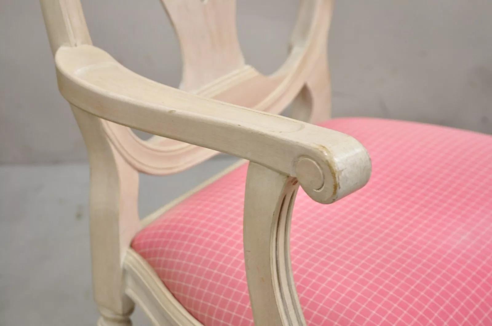 Vintage French Country Gustavian Cerused Pink Rose Dining Chairs - Set of 8 For Sale 2