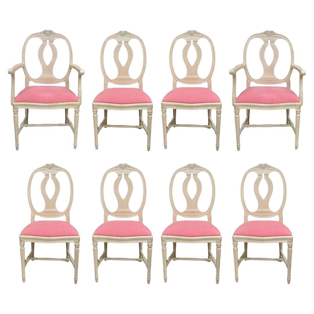 Sillas de Comedor Vintage French Country Gustavian Cerused Pink Rose - Set de 8
