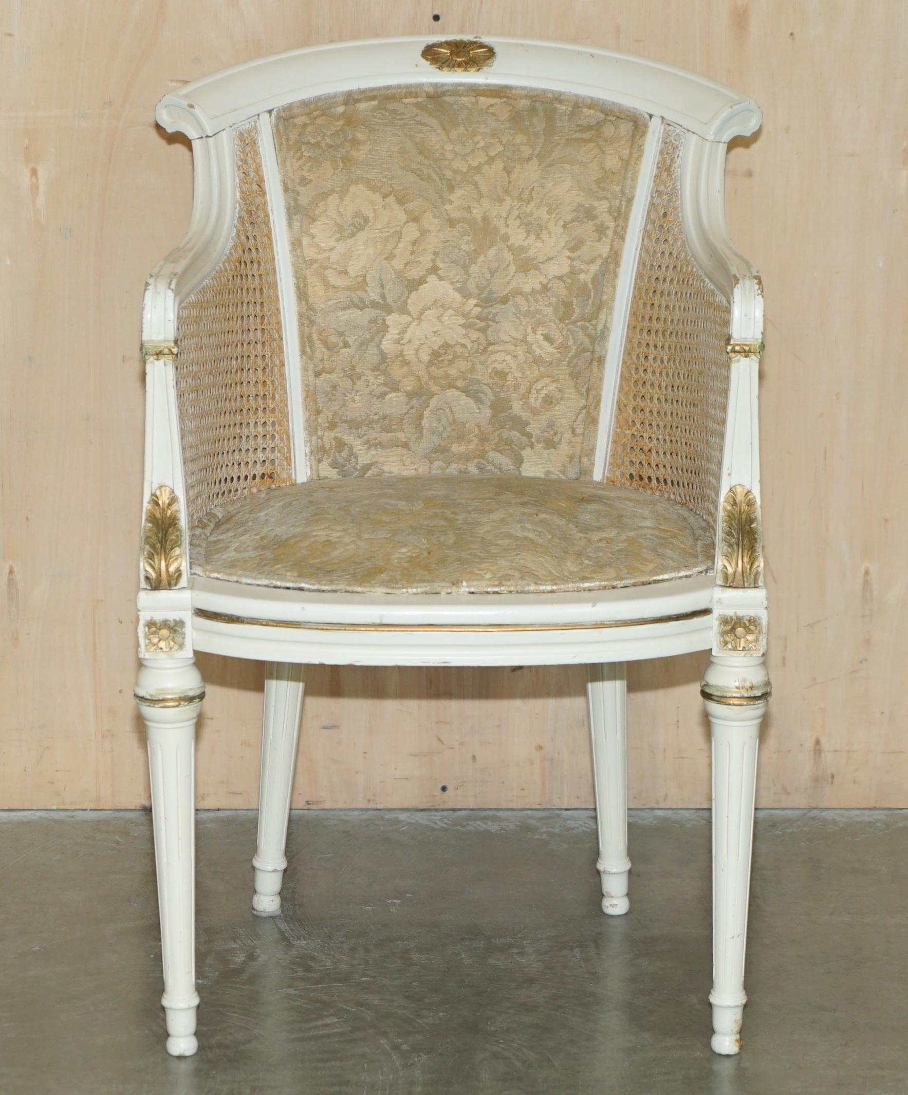 Royal House Antiques is delighted to offer for sale this lovely vintage circa 1940's French Country House, original paint Bergère armchair 

A very good looking well made and decorative armchair, it can be used for a desk or dressing table or of