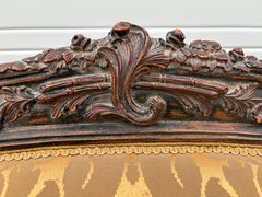 Vintage French country inspired hand carved Damask sofa