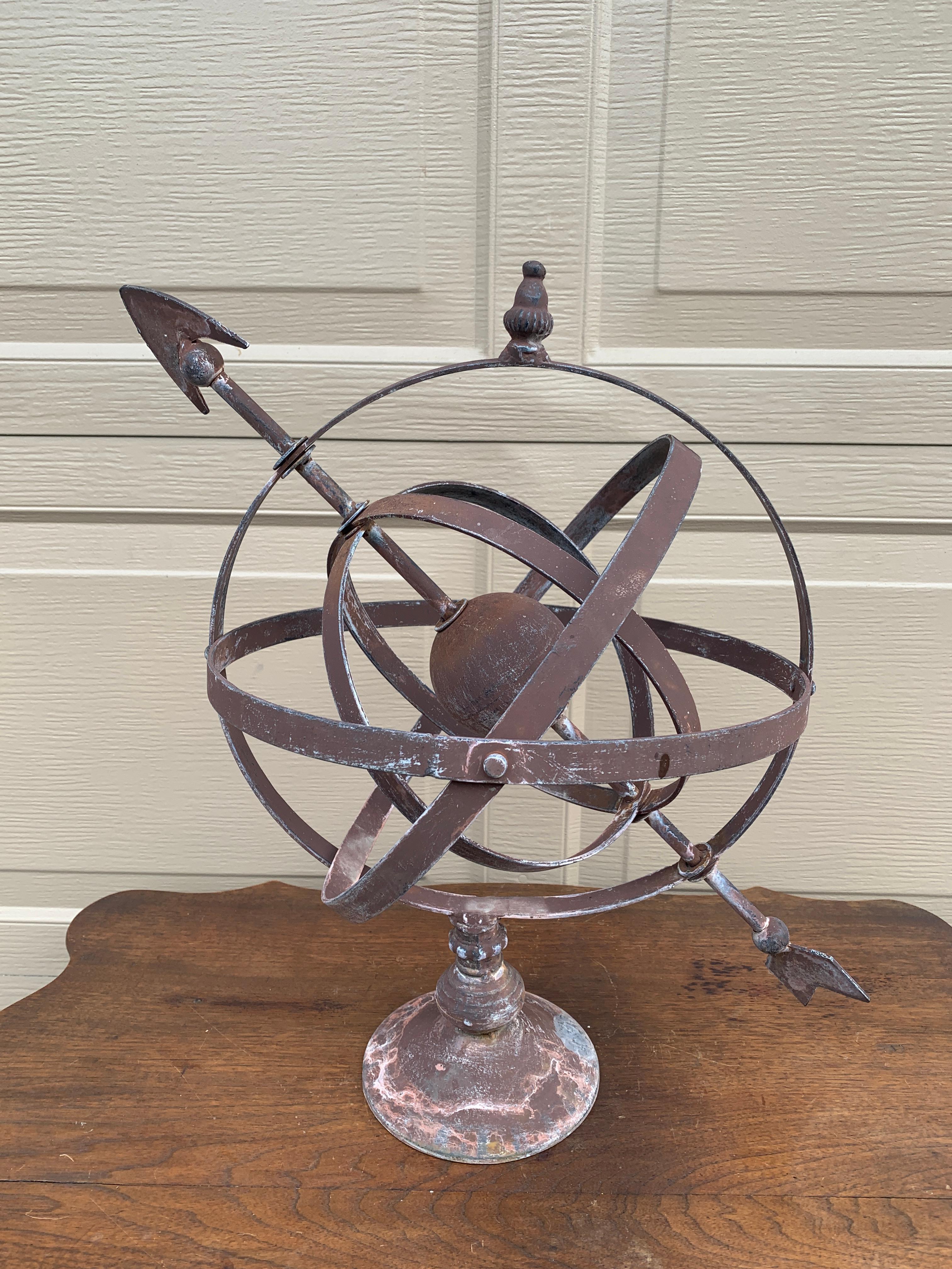 Vintage French Country Iron Garden Armillary Sundial For Sale 4