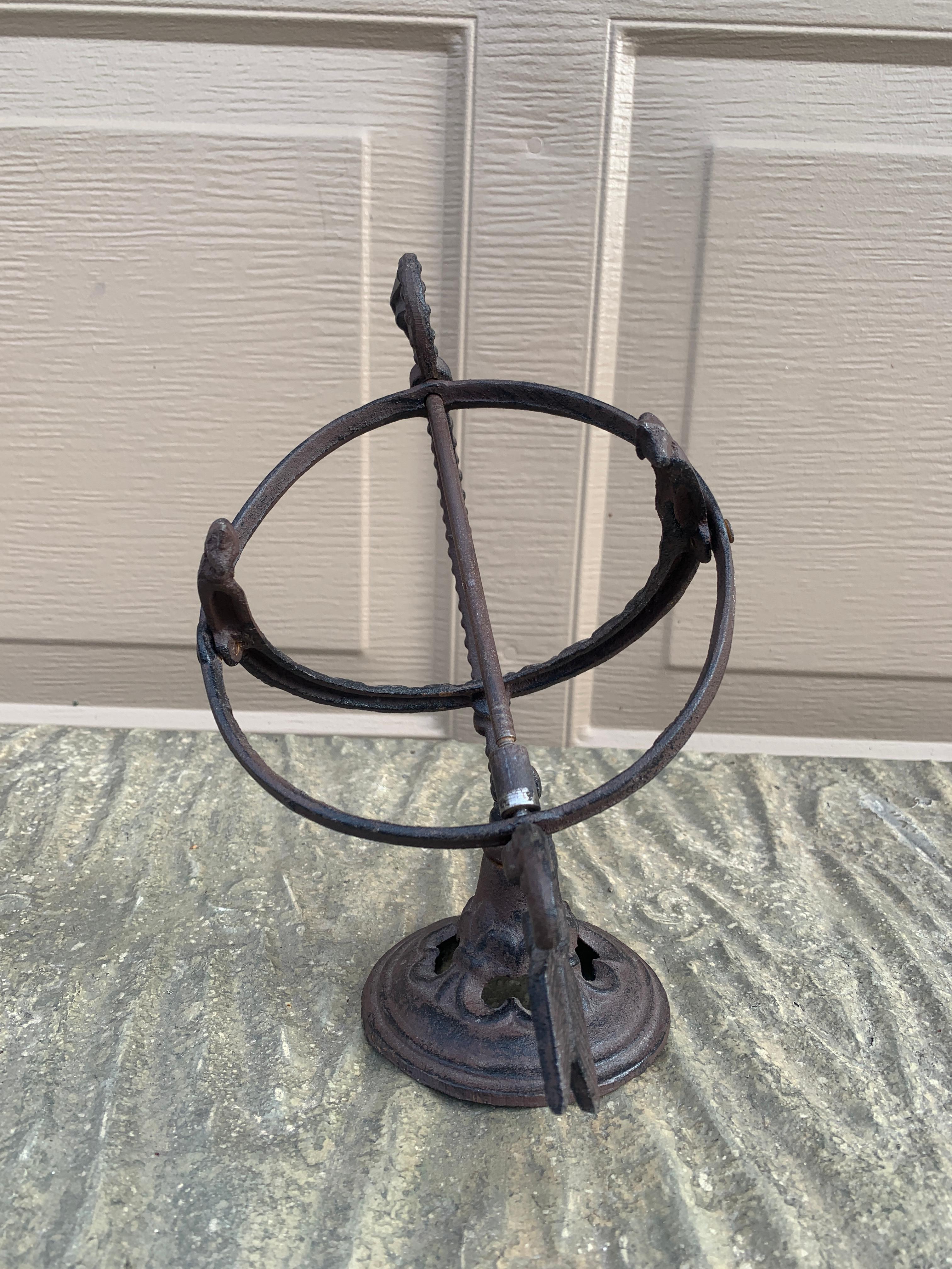 Vintage French Country Iron Garden Armillary Sundial For Sale 4