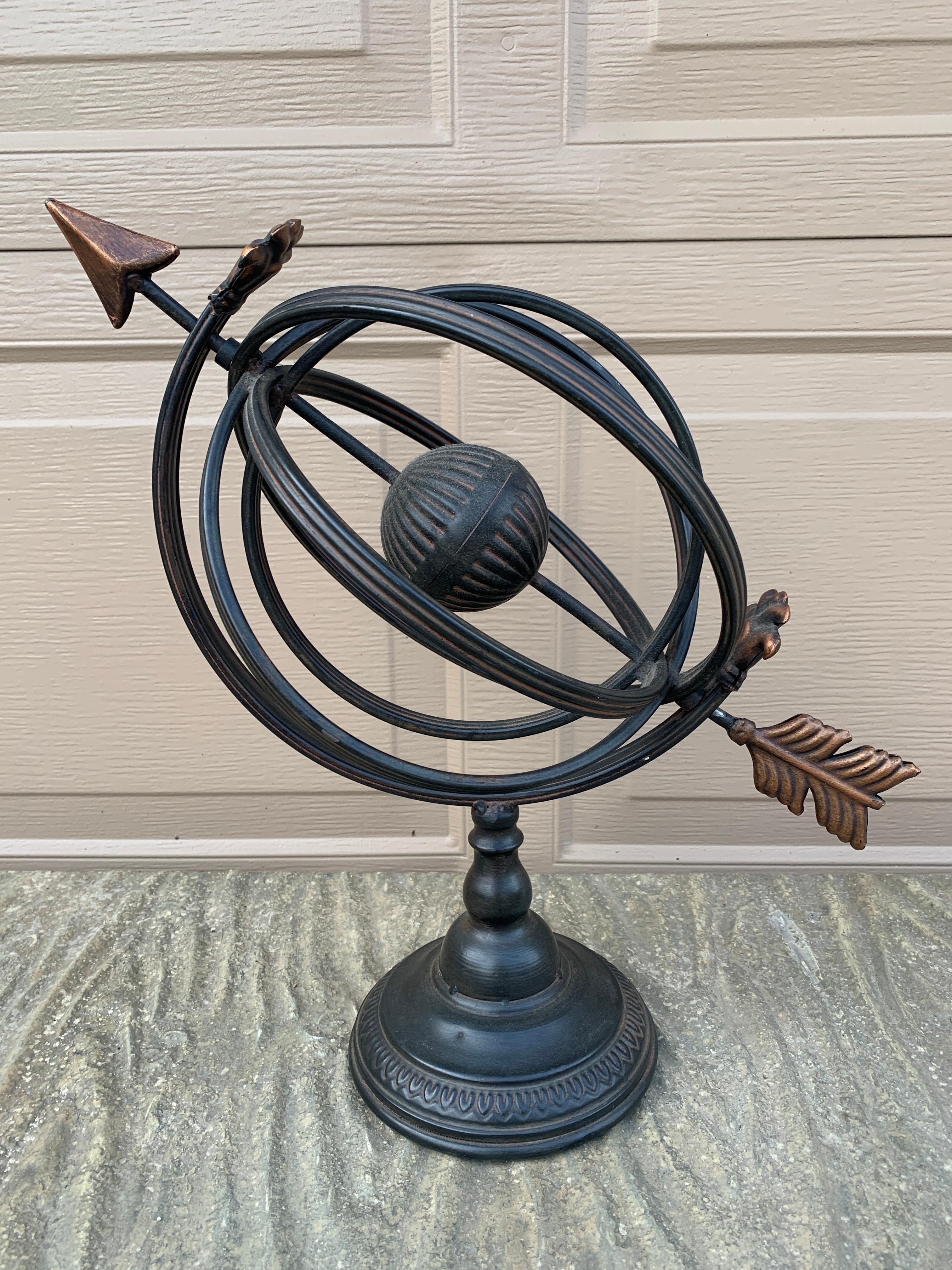 Vintage French Country Iron Garden Armillary Sundial For Sale 4
