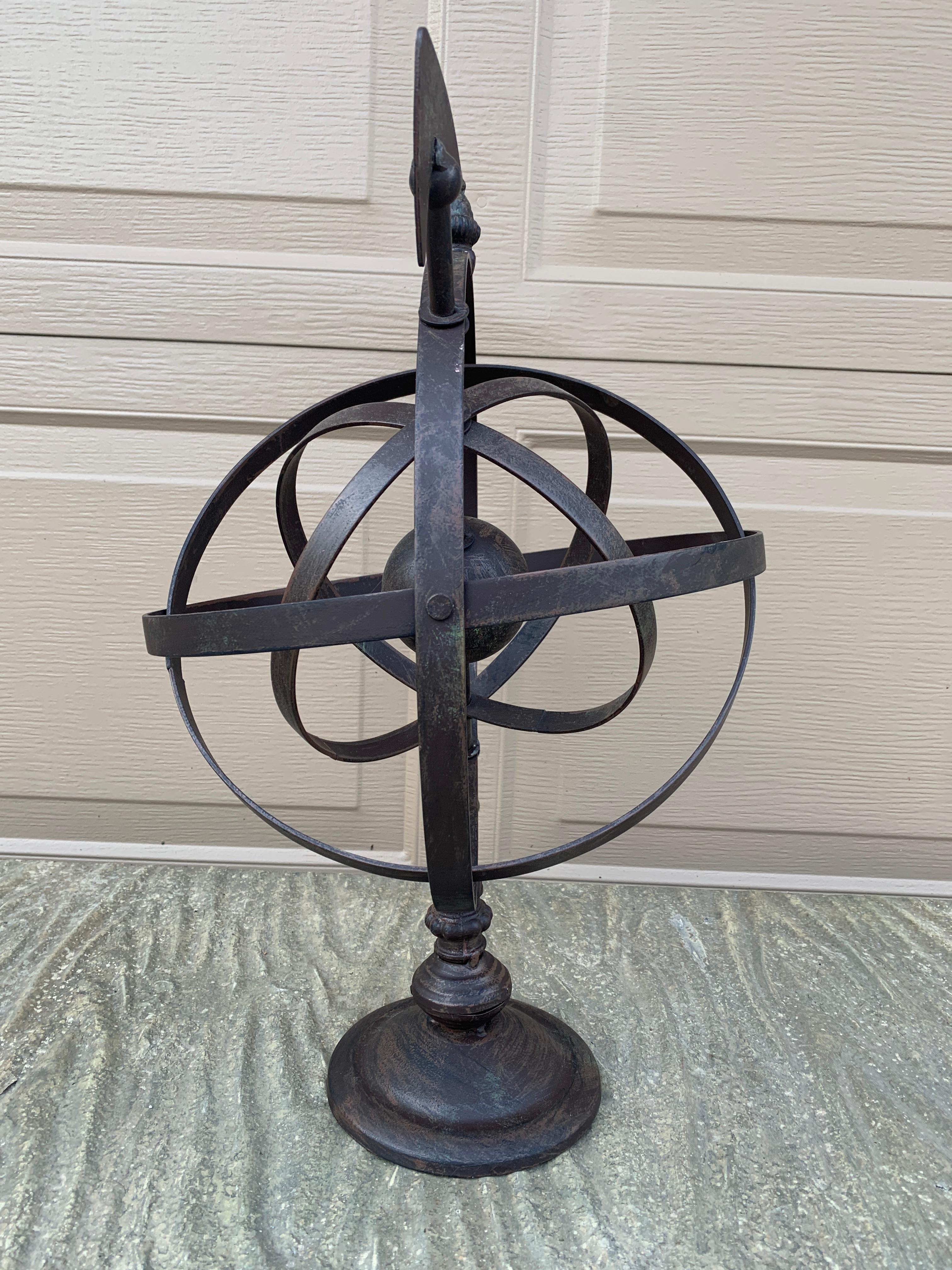 Vintage French Country Iron Garden Armillary Sundial For Sale 4