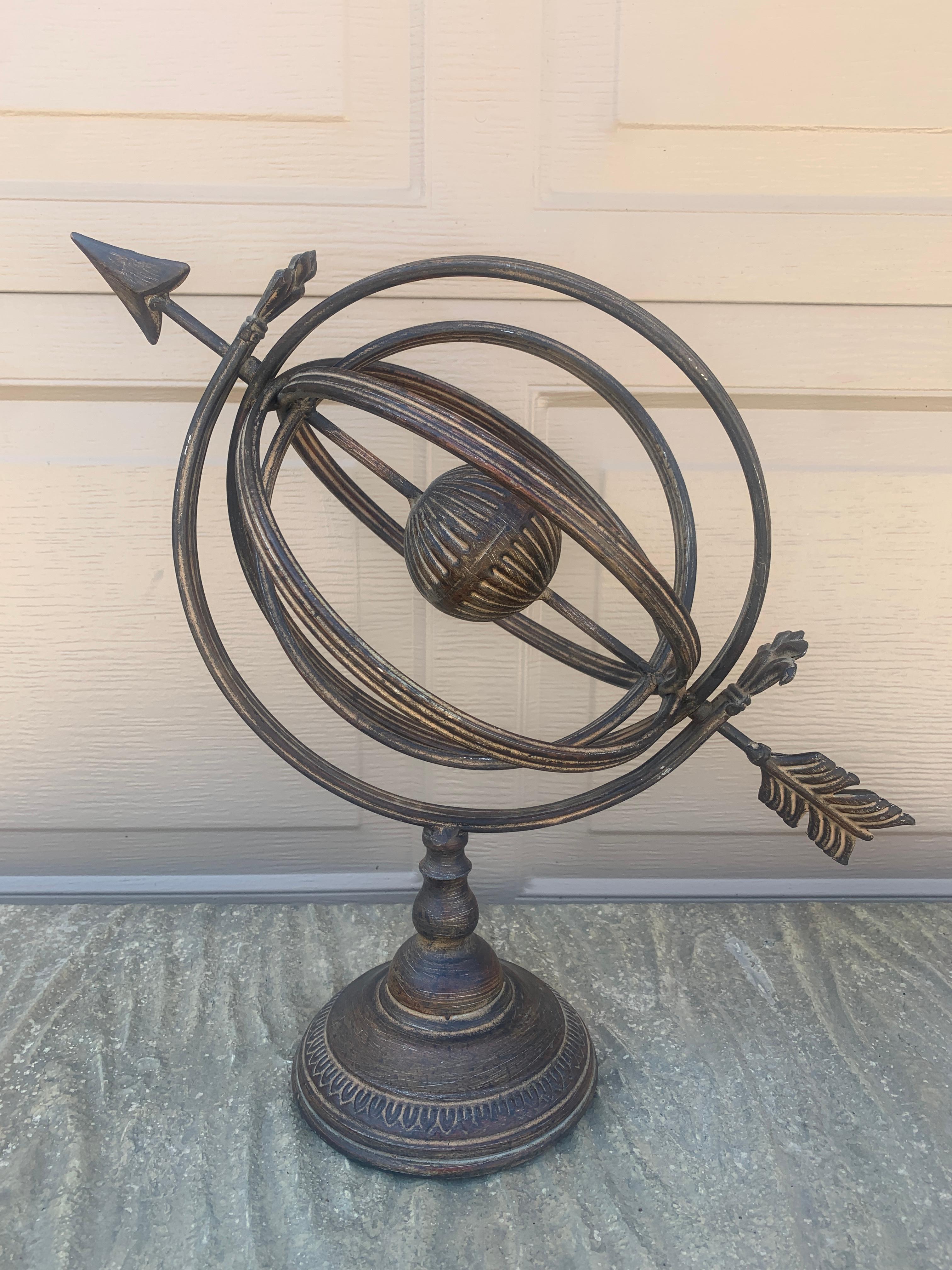 Vintage French Country Iron Garden Armillary Sundial For Sale 4