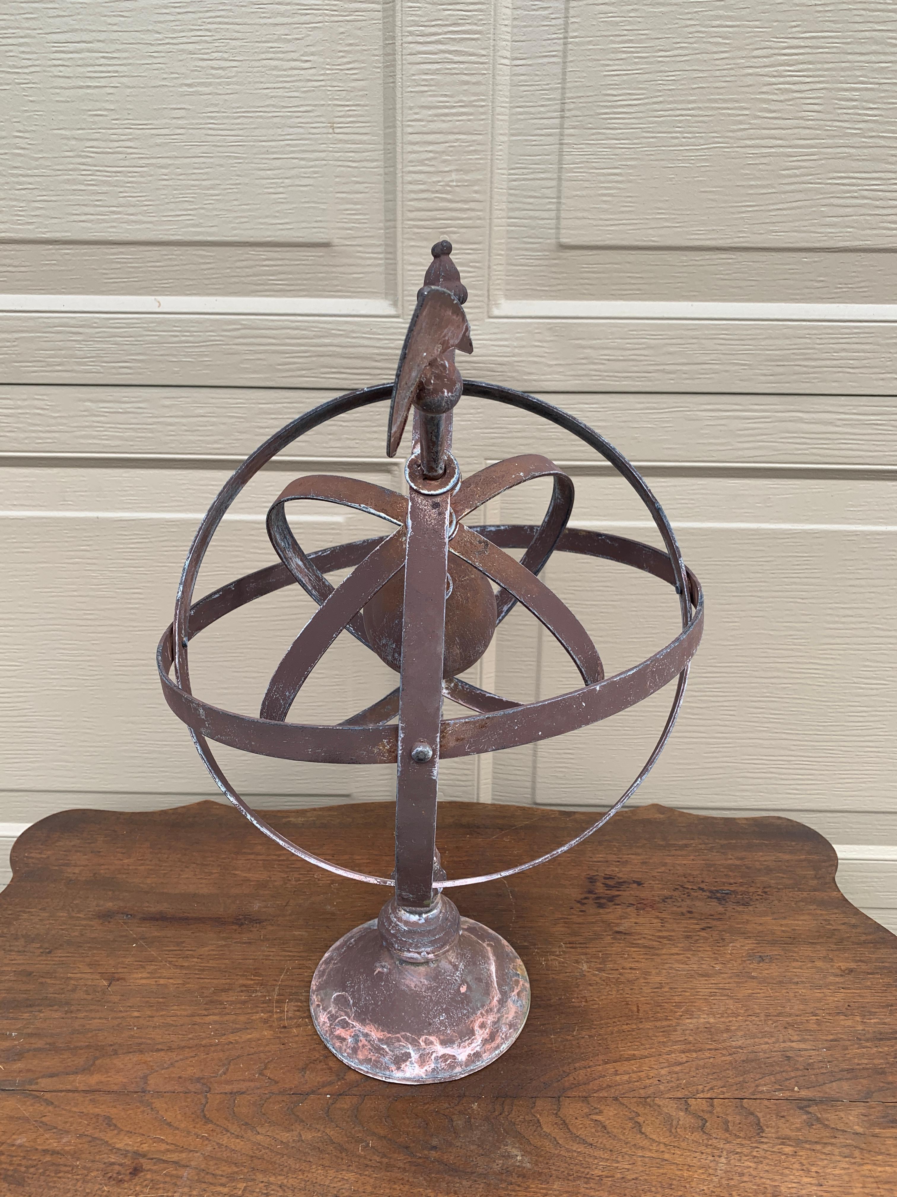 Vintage French Country Iron Garden Armillary Sundial For Sale 5