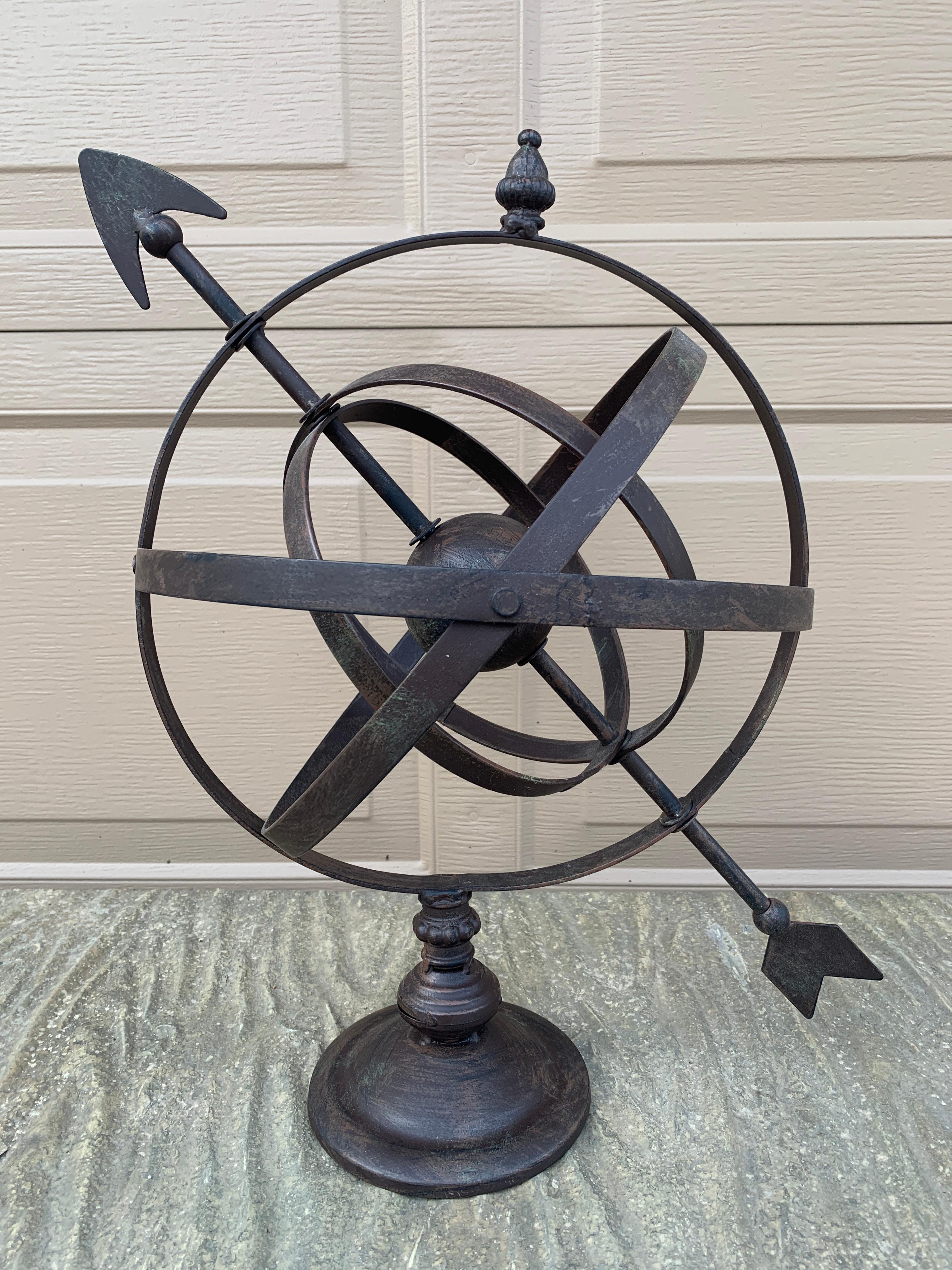 Vintage French Country Iron Garden Armillary Sundial For Sale 5