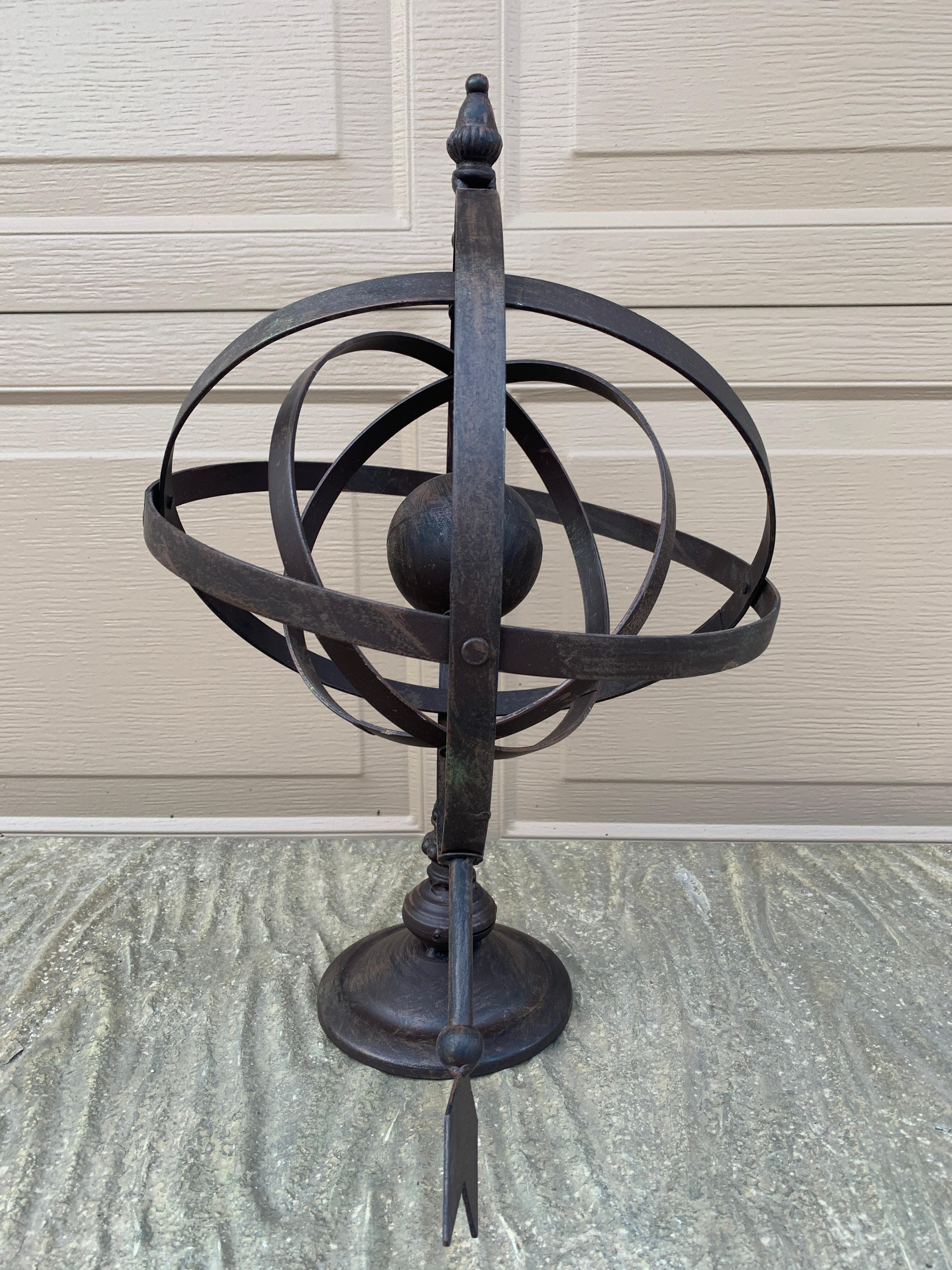 Vintage French Country Iron Garden Armillary Sundial For Sale 6