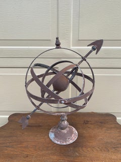Vintage Iron Armillary Sphere Garden Ornament in French Country Style