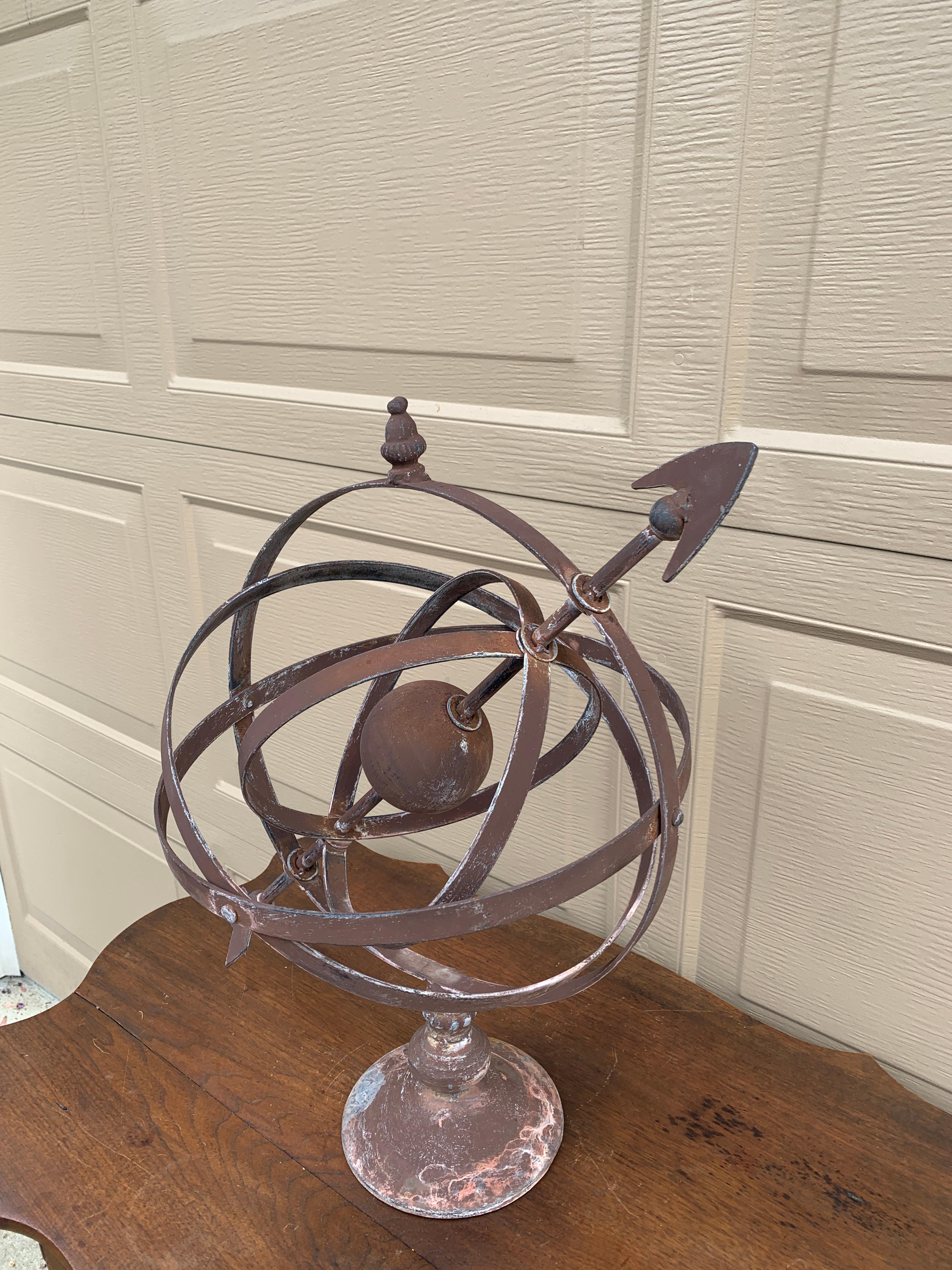 French Provincial Vintage French Country Iron Garden Armillary Sundial For Sale